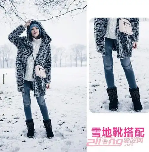 御寒的雪地靴雪地靴街拍显瘦搭配