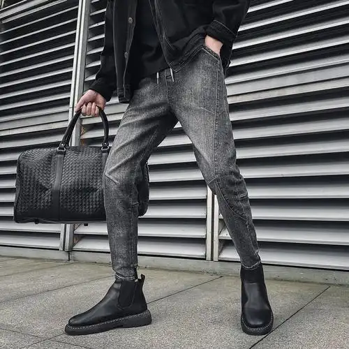 秋冬款痞帅炸街搭配马丁裤子男加加厚潮牌复古牛仔裤