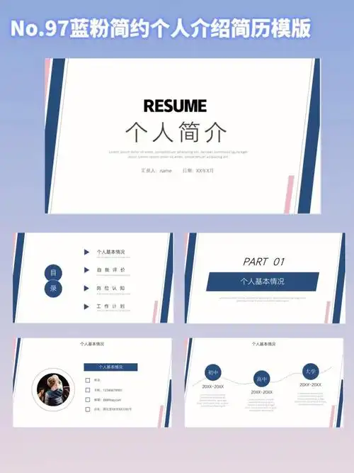 ppt模板097蓝粉简约个人介绍简历模板