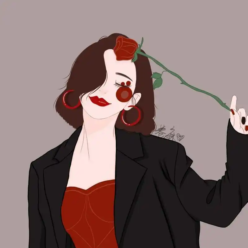 插画头像 | 女生头像 | 你是人间四月天 黑色小西装搭配红色小礼服