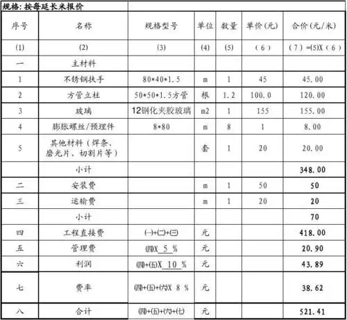 所有分类 表格/模板 表格类模板 平台栏杆报价分析表样式一 1#~6#楼梯