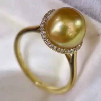 歌娅缇 菲律宾金珍珠戒指 海水18k金镶钻石轻奢珠宝名媛气质送女友送