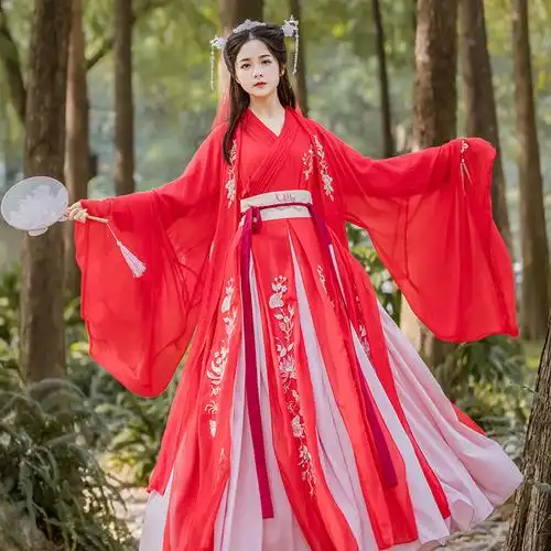 古装服饰女_正品原创汉服女中国风古装秋冬季仙气齐腰明制仙女红色