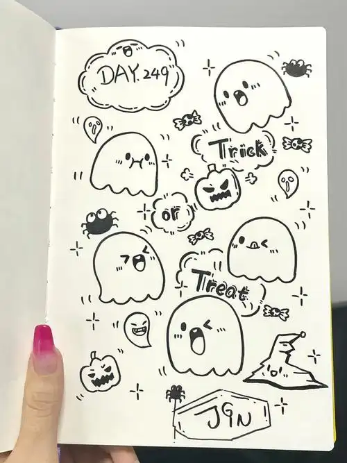 249万圣节可爱鬼简笔画手帐素材
