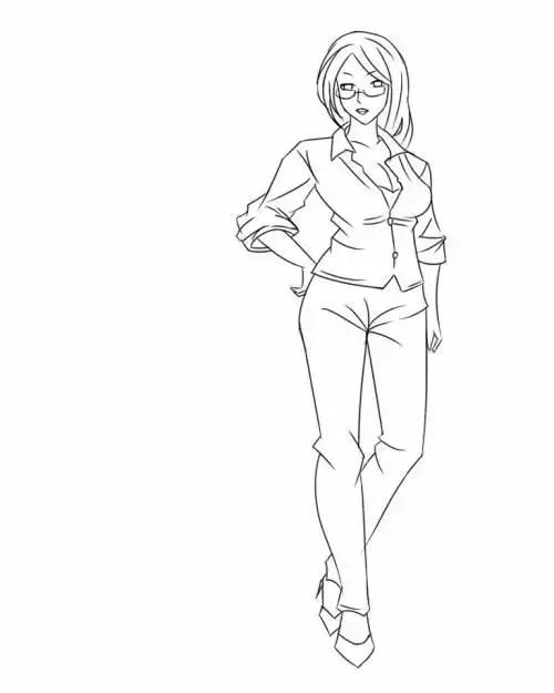 戴眼镜女教师的简笔画