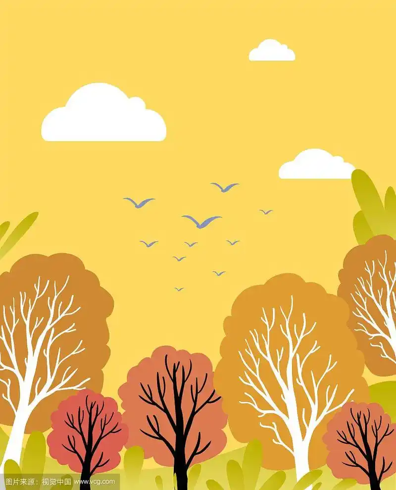 秋天树林景观矢量插画竖版