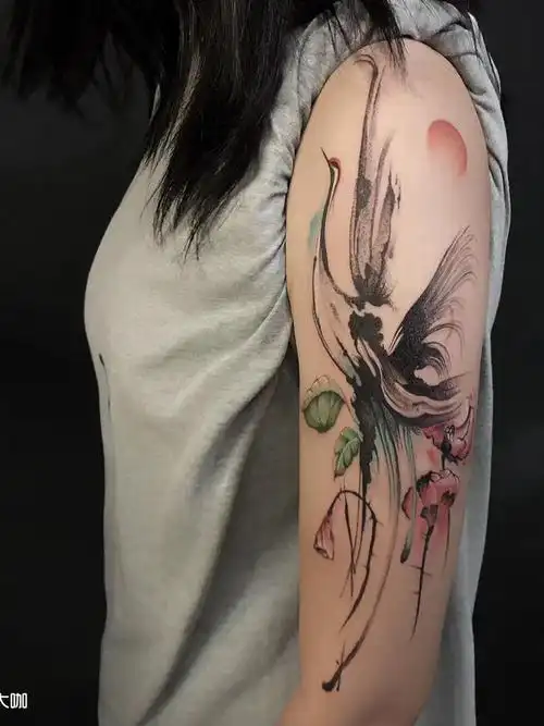 吉祥象征-仙鹤_纹身图案手稿图片_李十二wing的纹身作品集