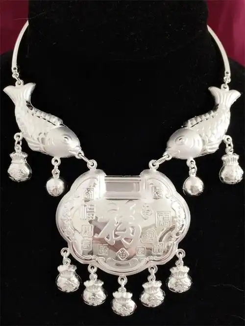 s999银项圈银锁宝宝婴儿百岁周岁项链复古颈圈长命锁宝宝礼物长命富贵