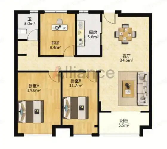 近东部新城3开间朝南户型3室2厅278