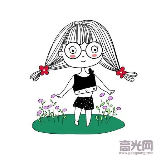 漂亮长头发女孩戴眼镜简笔画