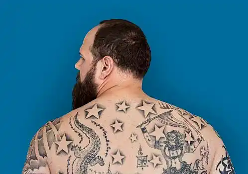 男人,纹身,胡须,背影,姿势,工作室,背面视角,头像,概念