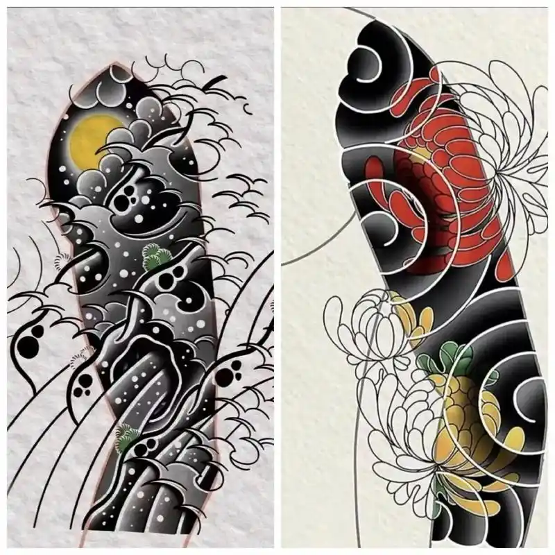 七分袖传统花臂素材