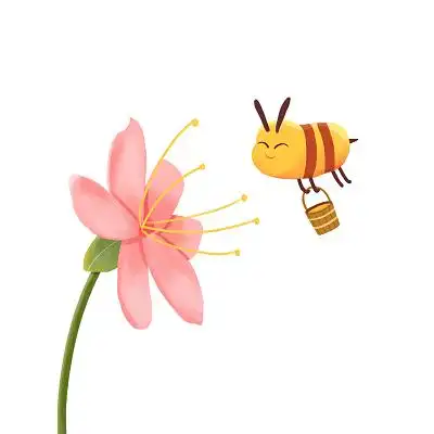 卡通可爱蜜蜂采蜜花朵木桶春天元素png素材