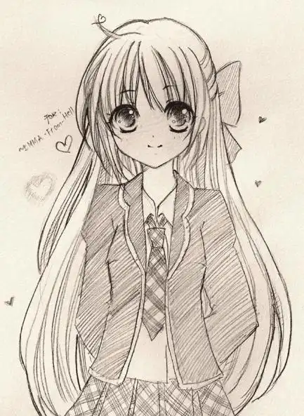 美少女彩色可爱人物简笔画 动漫素描-铅笔画动漫女生简笔画可爱简单卡