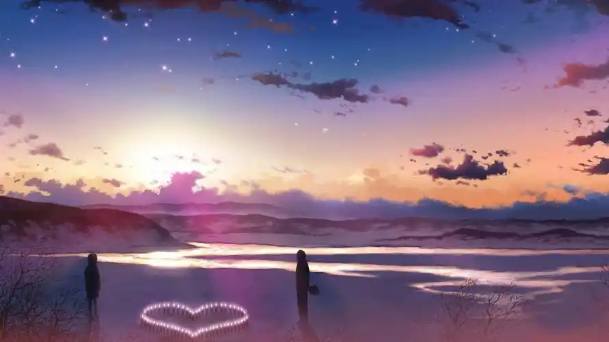 唯美浪漫海边求婚夕阳下的情侣背影图片桌面壁纸