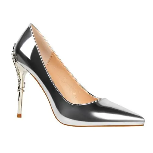 2020欧美亮片漆皮尖头高跟鞋细跟性感夜店女鞋浅口宴会银色伴娘鞋