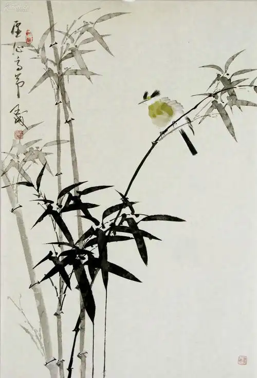 王成工笔花鸟(四尺三开)《虚心高节》 画工精湛 栩栩如生 人见人爱