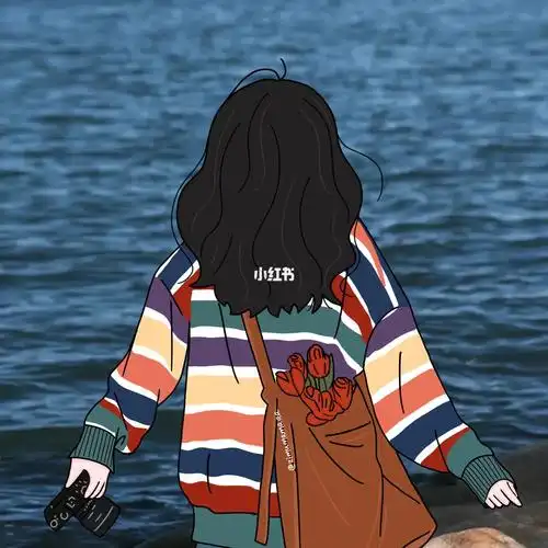 插画头像海边背影女生