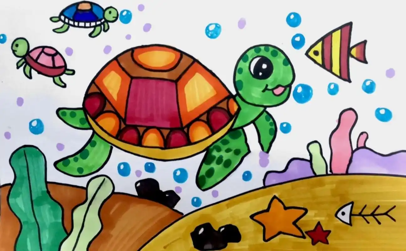 海底世界 海龟简笔画 儿童创意画