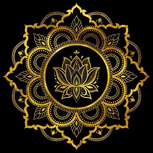 货】荷花莲花禅意曼陀罗瑜伽坐禅图案diy描金手绘画稿佛教图腾装饰画