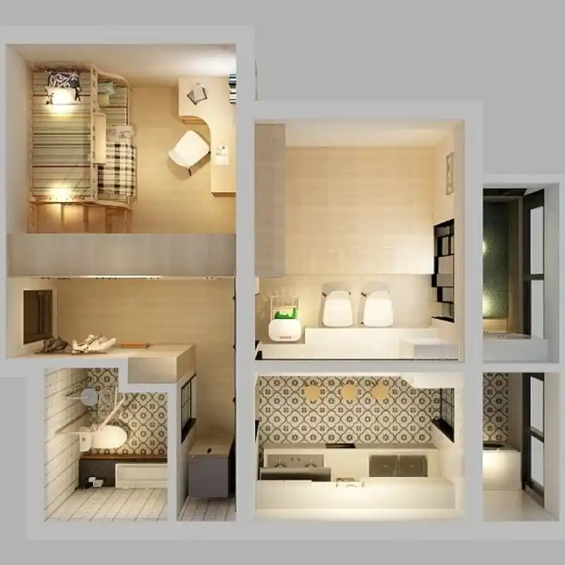 学区房一室改两室,六口人可以住9年以上 考虑到厅卧中间的墙上面可能