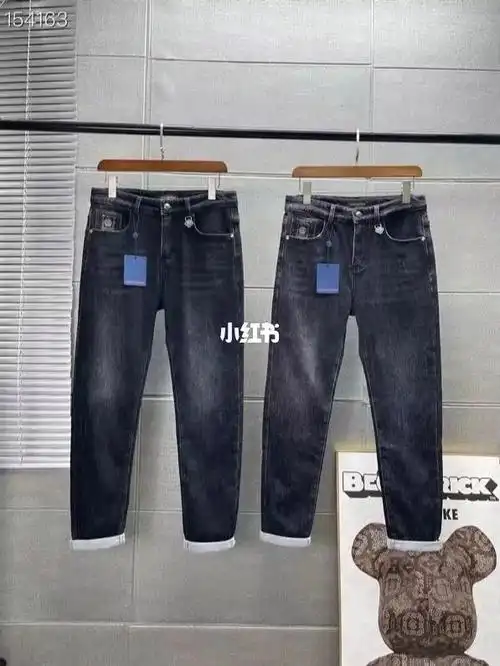 louis vutton 路易威登lv冬季抓绒男士耐磨修身纯色牛仔裤