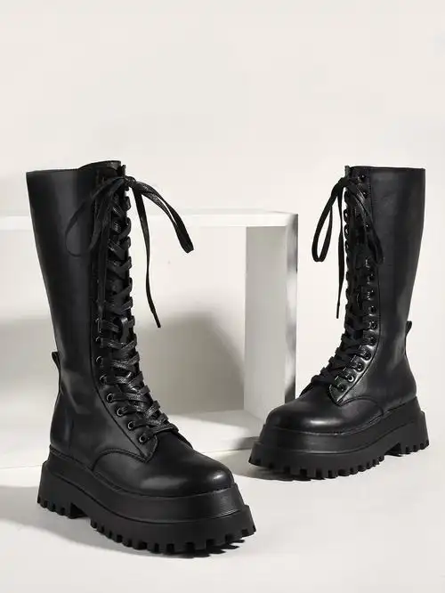 2020秋冬骑士厚底长靴英伦马丁靴 女百搭网红ins高筒靴