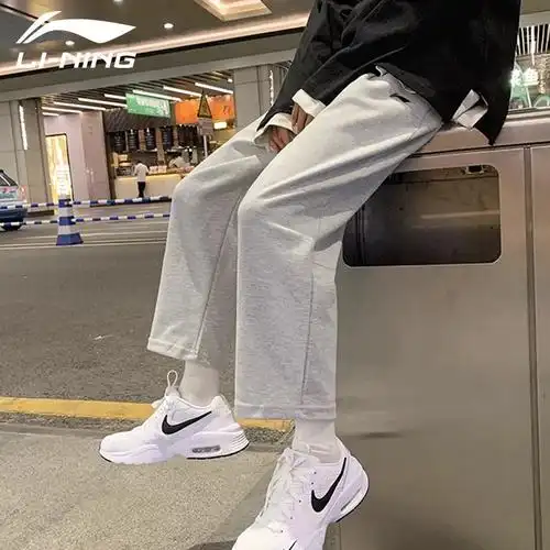 子男款男裤男士男生休闲裤灰色长裤李宁直筒运动裤卫裤夏宽松薄款