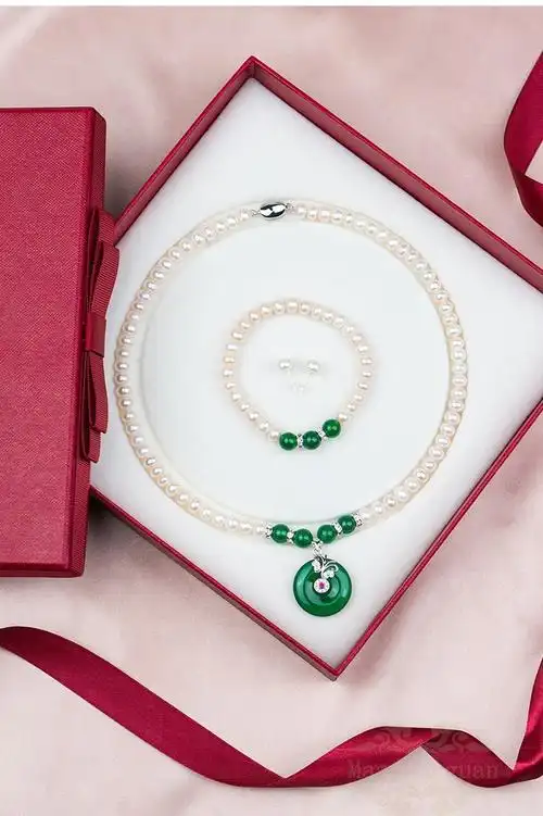 香港mazahonguan珍珠三件套母亲节淡水珍珠项链女耳钉手链锁骨链套盒