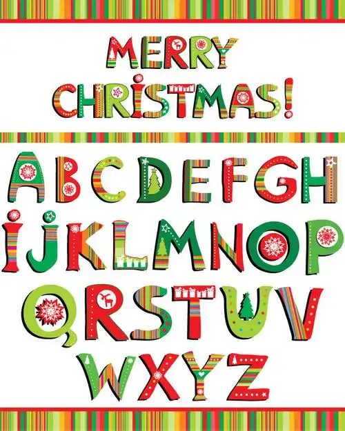 26个圣诞英文字母设计矢量图_矢量字体_懒人图库