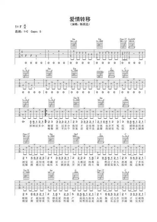 吉他谱爱情转移陈奕迅