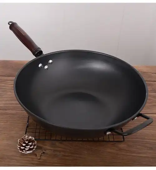 新升级中康铁锅中康高纯极铁炒锅家用老式圆底炒菜铁锅轻便无涂层不