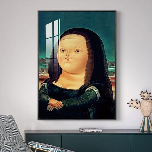 盈浩 q版蒙娜丽莎装饰画可爱搞笑卡通人物挂画客厅卧室玄关背景画