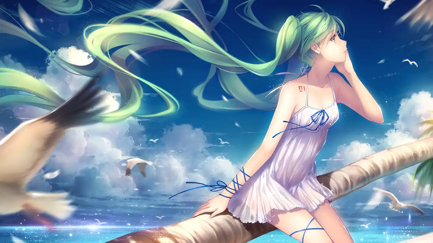 海边的初音#二次元美图# #动漫美图