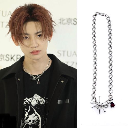 小鬼王琳凯同款蜘蛛红宝石血滴项链吊坠男女个性嘻哈时尚国潮锁骨