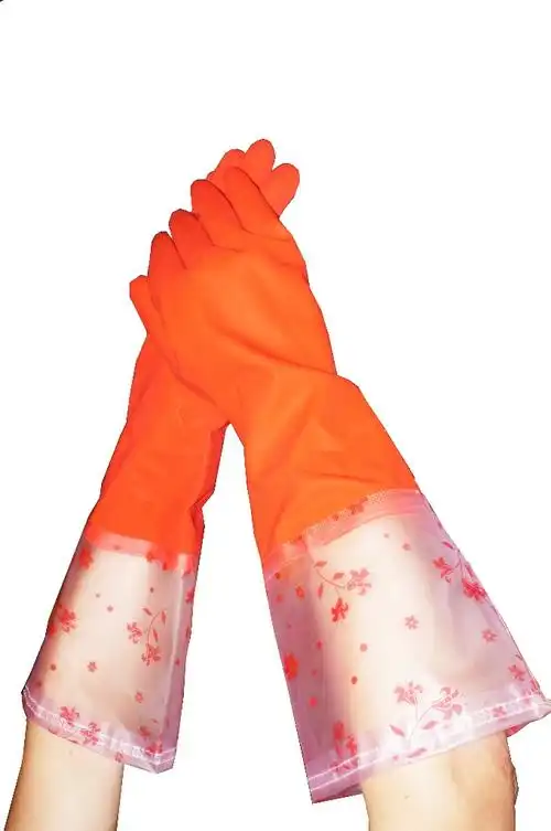 批发乳胶橡胶手套束口长袖绒里手套胶皮塑胶家务手套加绒劳保手套