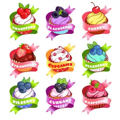 甜点食物烘培水果醋栗桑椹樱桃草莓逃过蓝莓覆盆子水果蛋糕下午茶卡通