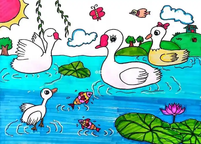 在白鹅周围加上装饰背景#简笔画  #儿童画  #大白鹅  #小朋友