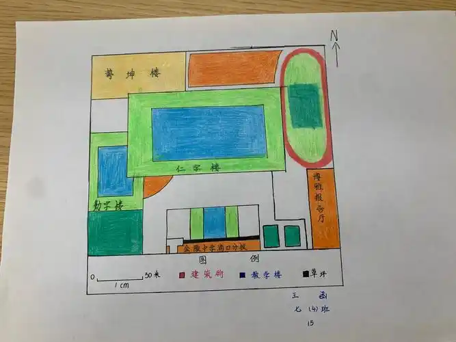 来康康孩子们制作的金陵中学浦口分校中学部的平面图吧