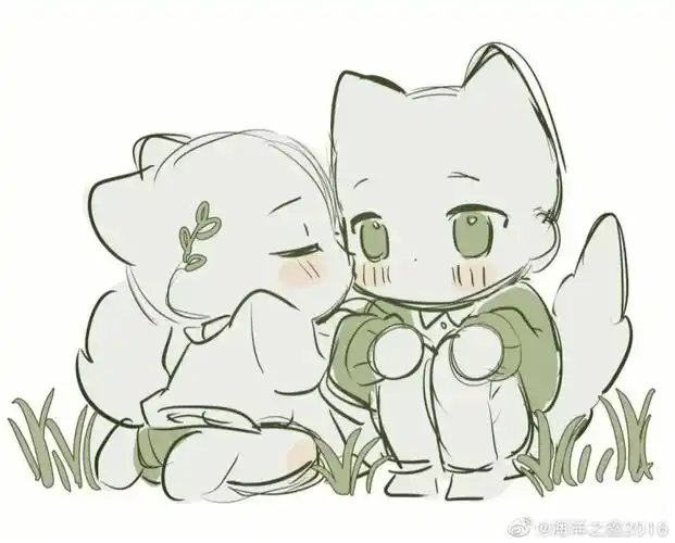 线稿素材q版情侣互动