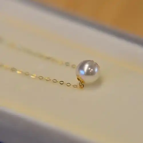 18k金akoya日本海水珍珠吊坠项链极光单颗天女珍珠路路通锁骨链