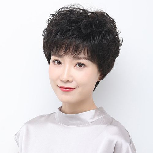 假发女短发时尚中老年高档假发蓬松自然全头逼真整顶长卷发真发套