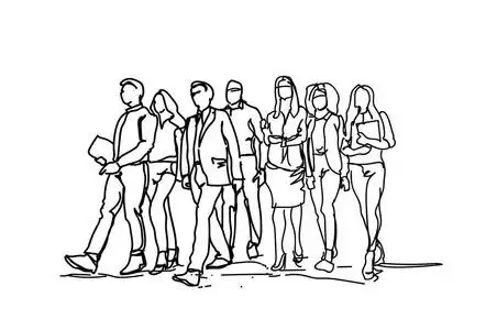 专业人士的资源集团手绘业务人员向前走, 素描商人团队在白色背景下的