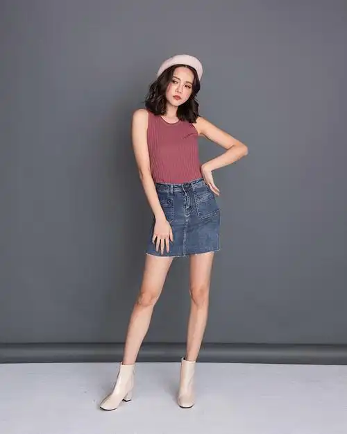 现货★平口弹性牛仔短裤裙