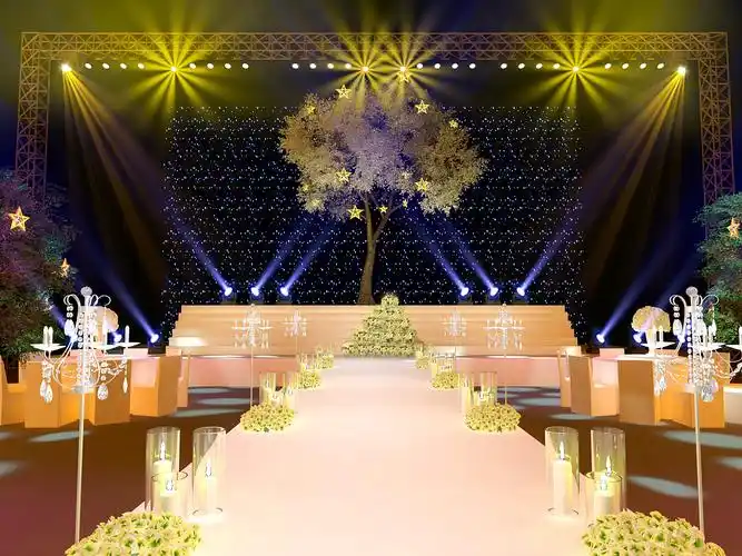 yhwedding婚礼设计一树一世界树主题婚礼舞台3d效果图