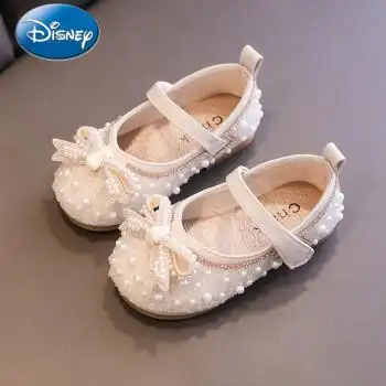 公主鞋女童春秋季新款软底宝宝珍珠单鞋儿童皮鞋粉色小女孩水晶鞋小