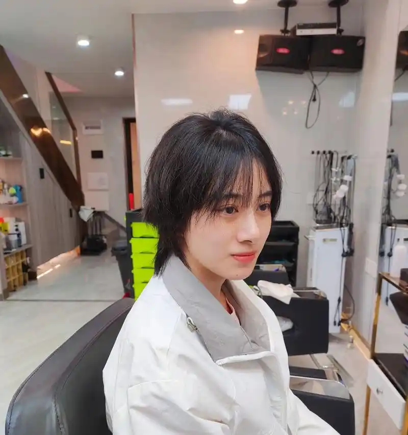 大多数是瘦瘦的女孩子喜欢剪的发型,本身脸小在剪这种短发狼尾,显得又