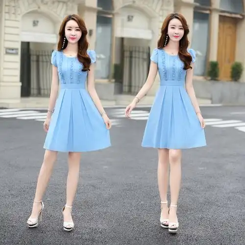 雪纺连衣裙女女士新品女装韩版修身时尚雪纺裙夏天中长款夏款裙子