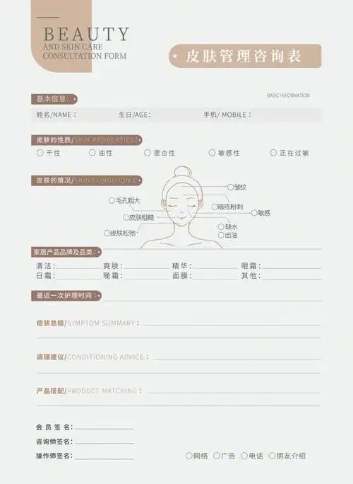 美业海报皮肤管理咨询表优化版高级