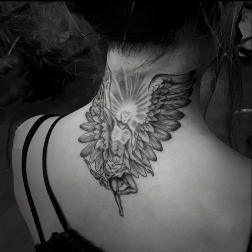 权志龙同款堕落天使纹身贴防水持久男女颈部恶魔之翼手臂仿真刺青